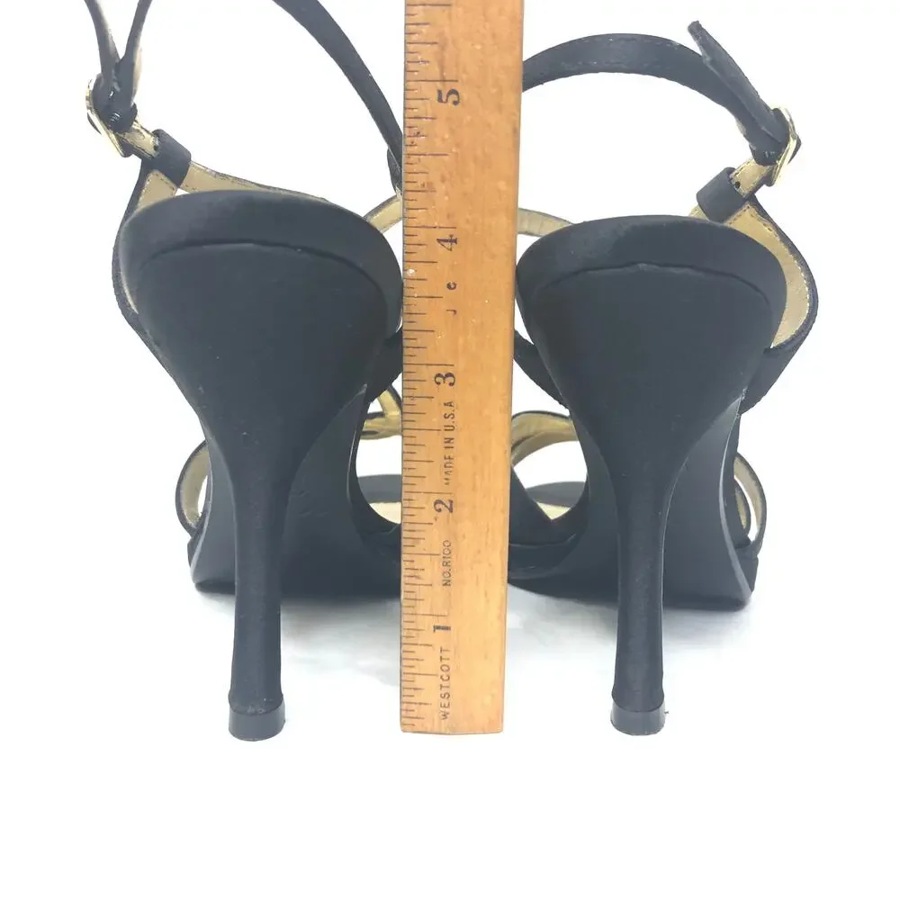 Nina Stiletto Evening Heeled Sandal Gem Studded Snaking Straps Black 7